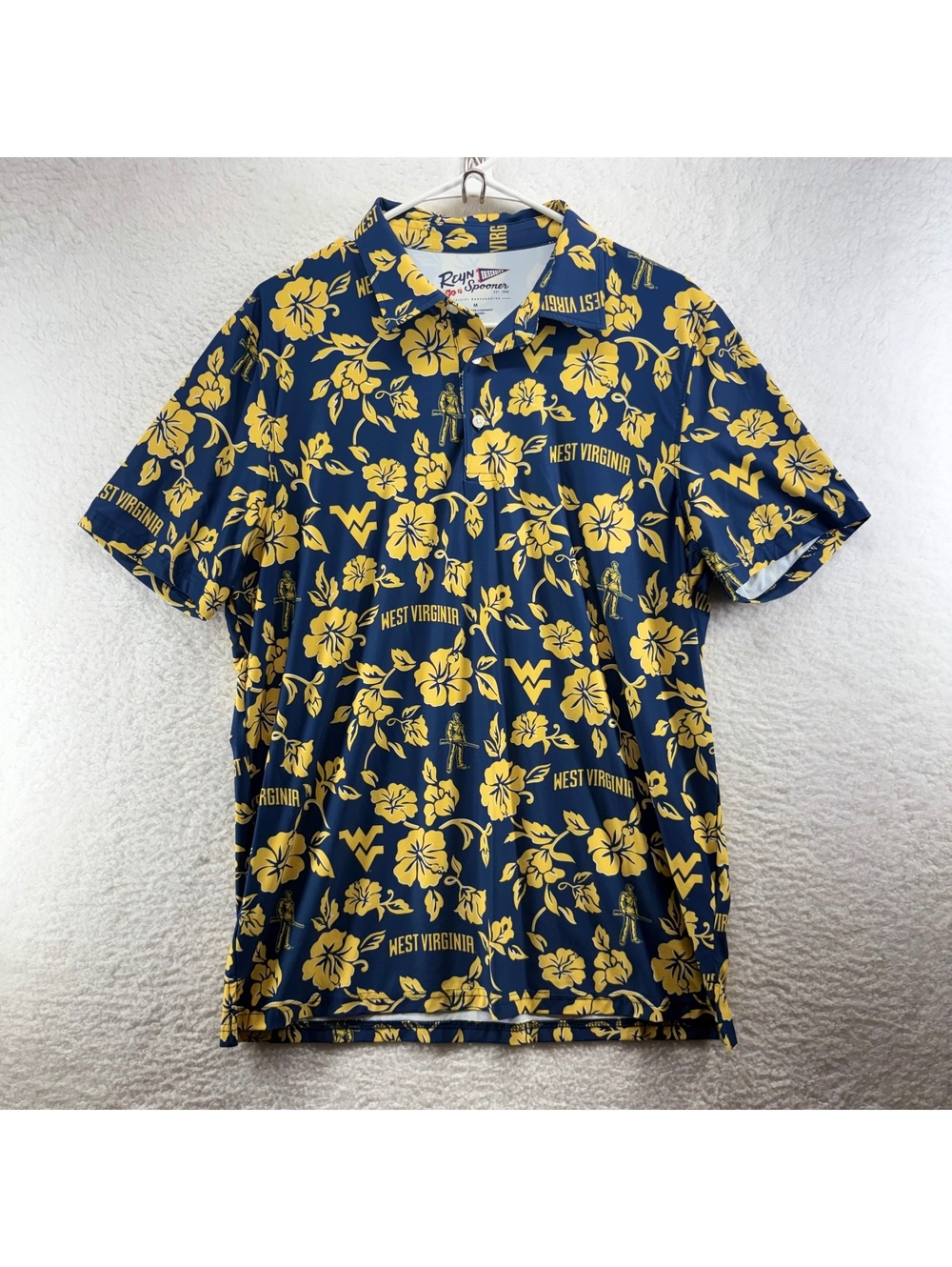 Reyn Spooner West Virginia University Game Day Performance Polo AOP Mens Medium